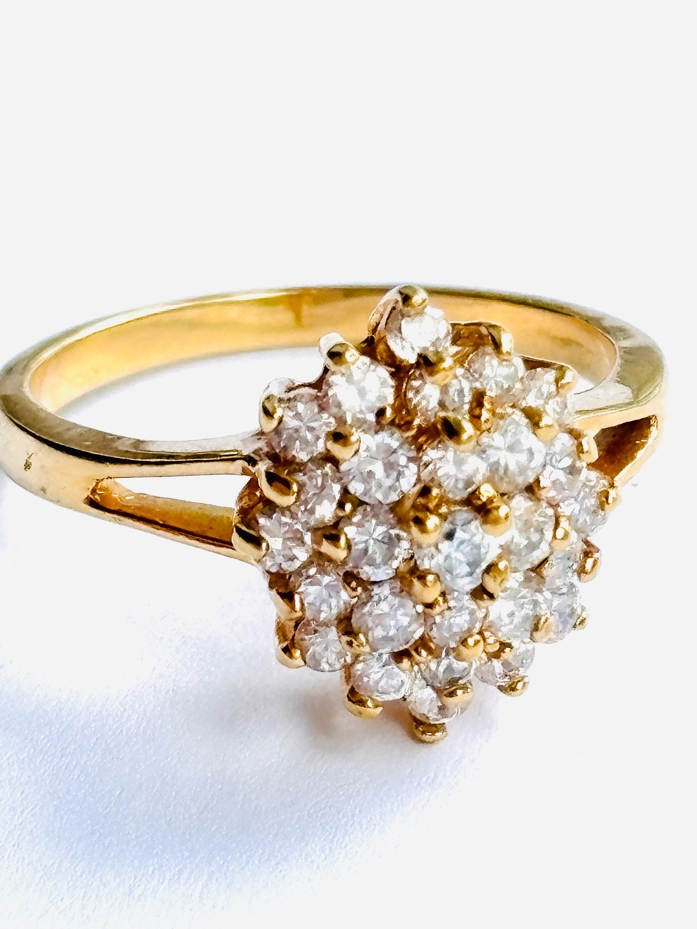 Vintage Gold Tone Clear Rhinestone Cluster Cocktail Ring Size 10.25 Statement